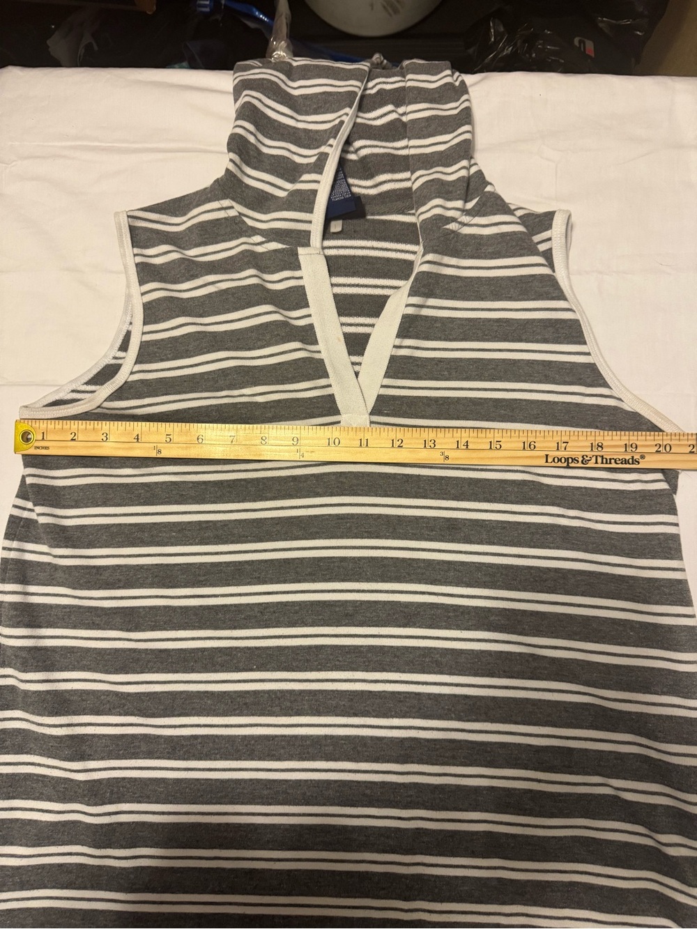 Catalina Gray & White Striped Sleeveless Hooded Terry Top | Size Large - Picture 6 of 7
